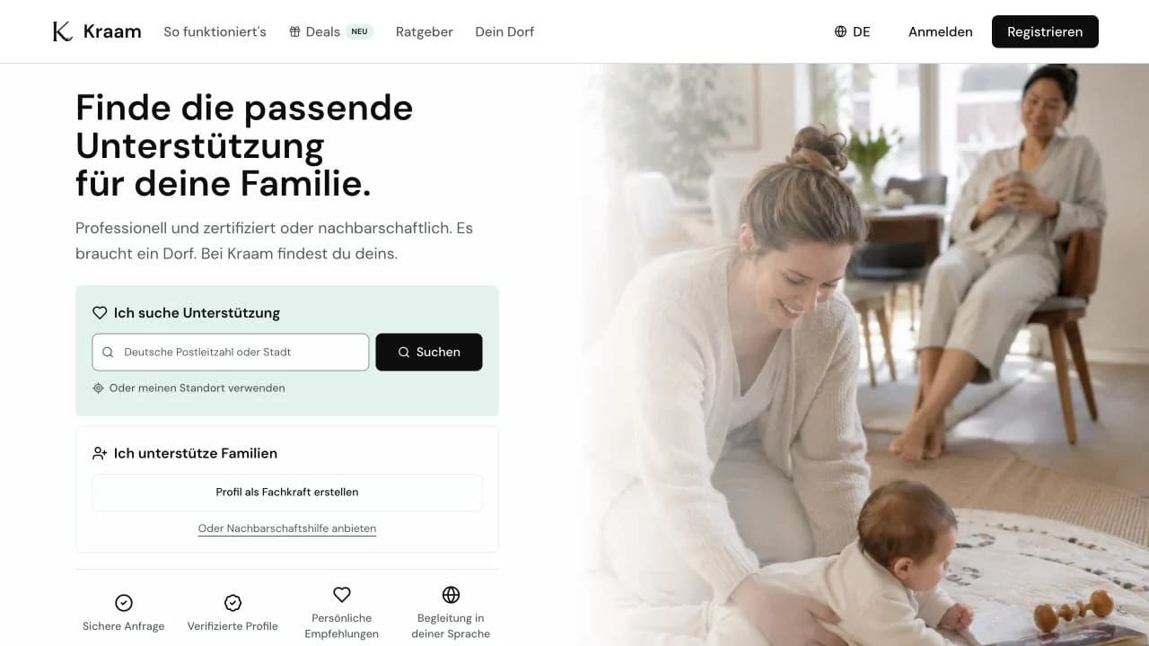Kraam German-language family support platform with location search and provider registration